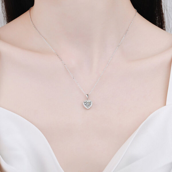 Sterling Silver Heart Necklace with Dazzling Moissanite - Image 5